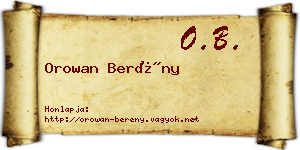 Orowan Berény névjegykártya